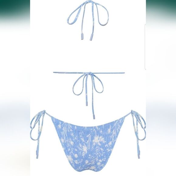 VOLAFA Women's Triangle Bikini String Swimsuit Print Tie Smocked Ruched Two Piec - Picture 10 of 14